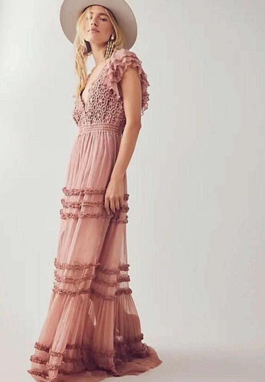 FP One Free People Waterlily Maxi Dress Dusty Pink Metallic AS IS Size XS